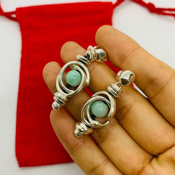 UNO de 50 PLANETS EARRINGS-a unique dual moon design with a central amazonite - Picture 2 of 10